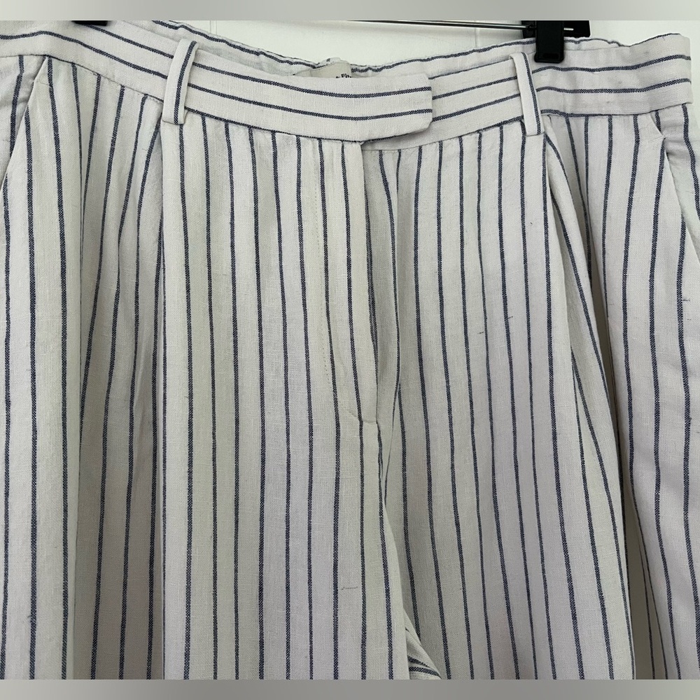 Abercrombie& Fitch Linen Blend Tailored Straight Pant LONG White Stripes 16/33L - Picture 2 of 12